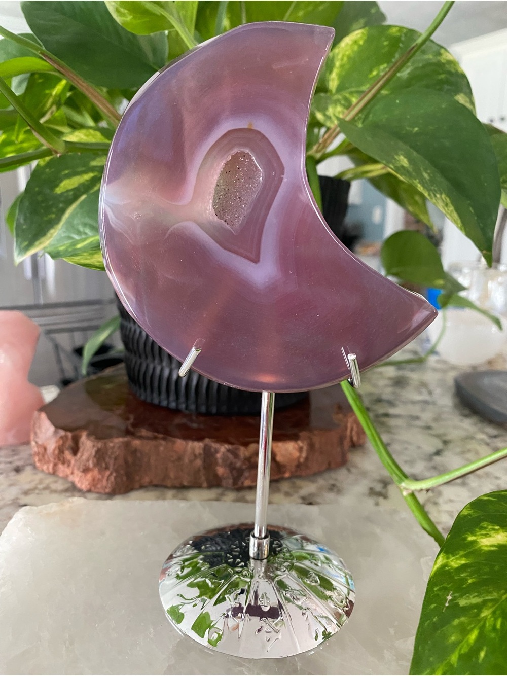 4” Purple Druzy Agate Moon with Stand